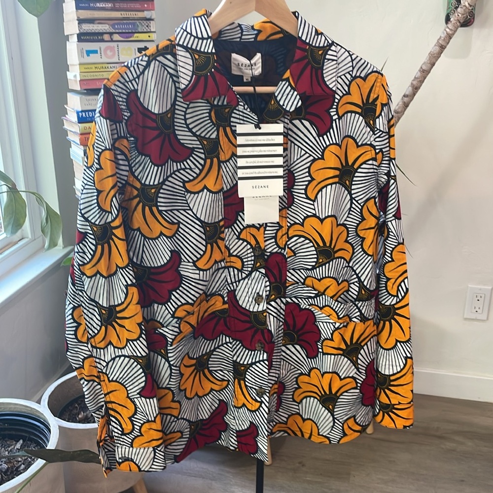 Sezane Will Jacket - Cotton, orange and red flowers